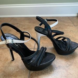 Black and White Jessica Simpson Strapped Heels